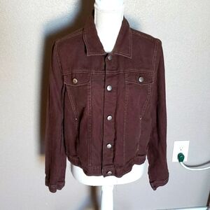 Carole Little linen boho classic chocolate brown button-down jacket